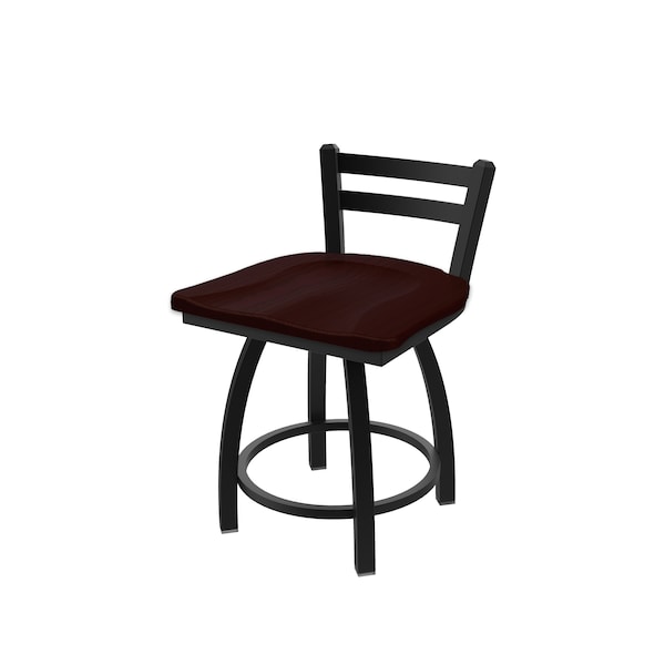 18" Low Back Swivel Vanity Stool, Black Wrinkle, Dark Cherry Oak Seat